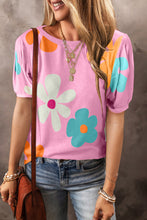 Pink Flower Print Bubble Sleeve Tee