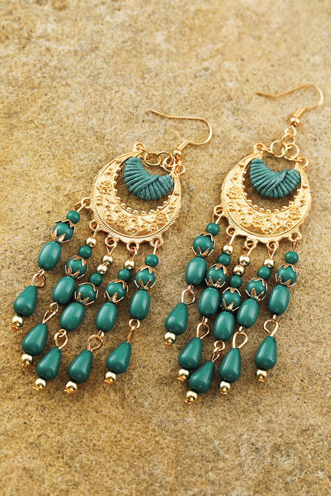 Light Blue Boho Beaded Tassel Alloy Charm Earrings