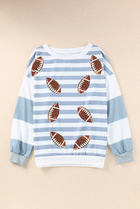 Stripe Sequined Rugby Football Pattern Pullover Sweatshirt