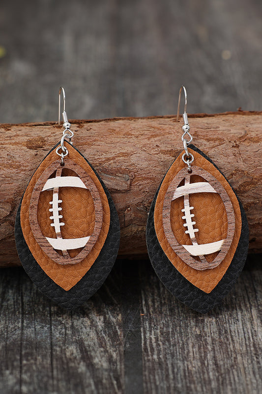 Chestnut Rugby Shape PU Leather Drop Earrings