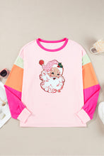 Pink Christmas Santa Claus Graphic Colorblock Patchwork Top