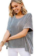 Ribbed Knit Round Neck Relaxed Tee