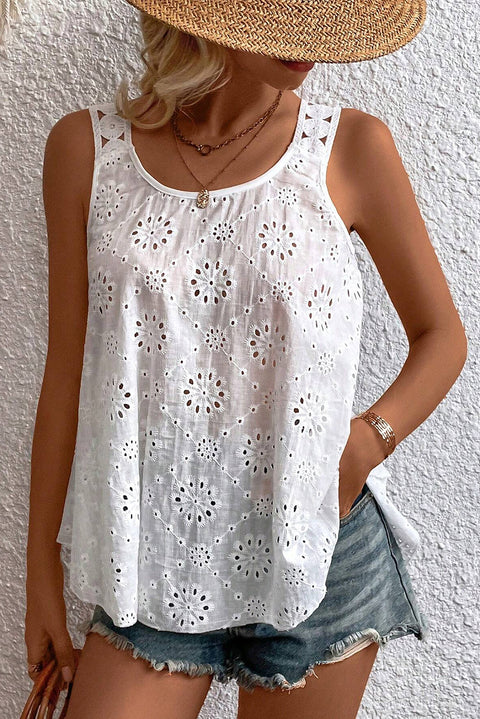 White Eyelet Embroidery Tank Top