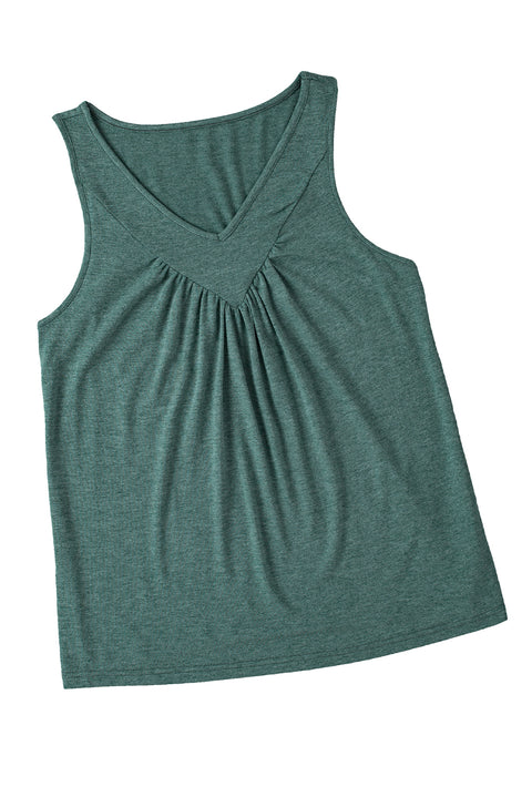 Mist Green V Neck Ruched Tank Top