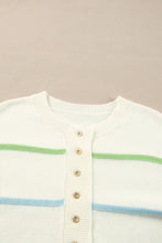 White Rainbow Stripes Drop Shoulder Baggy Henley Sweater