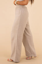 Khaki Textured High Waist Wide Leg Plus Size Pants