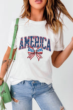 White AMERICA Flag Bow Knot Print Round Neck Top