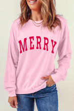 Pink MERRY Alphabet Print Loose Fit Christmas Sweatshirt