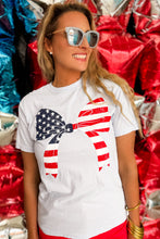 White Stars and Stripes Bowknot Graphic Round Neck Tee