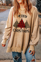 Khaki MERRY CHRISTMAS Tree Print Loose Fit Sweatshirt