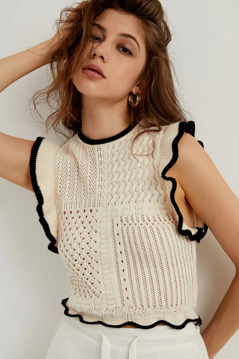 Apricot Crochet Eyelet Flounce Tank Top