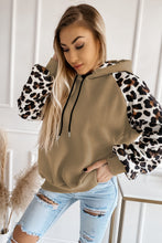 Khaki Leopard Bishop Sleeve Hooded Sweatshirt