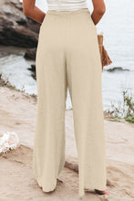 Khaki Smocked Wide Waistband High Waist Wide Leg Pants