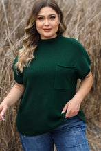 Jungle Green Plus Size Mock Neck Chest Pocket Short Sleeve Sweater