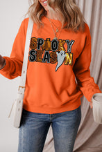 Russet Orange Sequin SPOOKY SEASON Ghost Pattern Halloween Pullover Sweatshirt