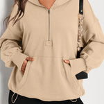 Parchment Solid Kangaroo Pocket Half Zipper Oversized Hoodie