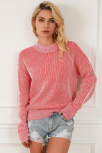 Striped Print Ribbed Trim Round Neck Sweater