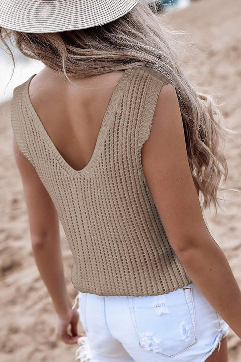 Hollowed Knit V Neck Tank Top