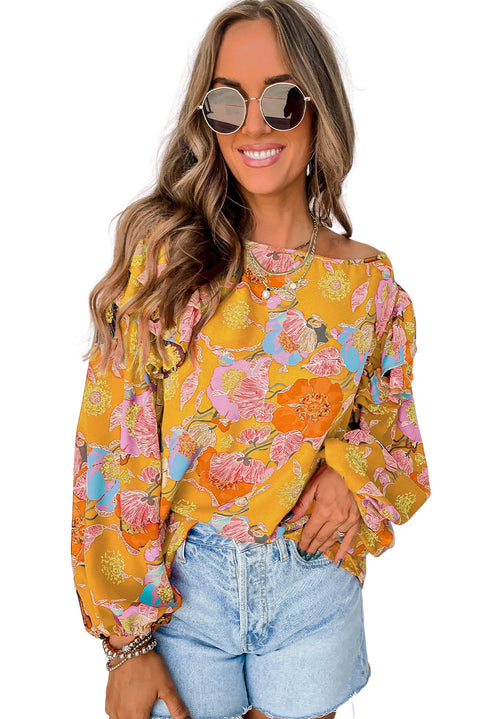 Ginger Floral Print Ruffle Puff Sleeve Blouse