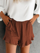 Brown High Waist Pocketed Ruffle Shorts