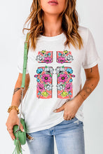 White Floral Crossed Graphic Easter Round Neck T Shirt