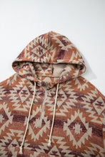 Red Plus Size Western Fashion Aztec Patterned Half Zip High Neck Hoodie