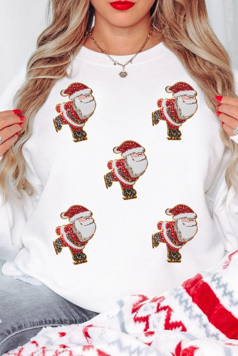 Beige Glitter Santa Claus Graphic Drop Shoulder Christmas Sweatshirt