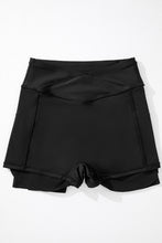 Black Solid Pocketed Crossover High Waist Swim Skort