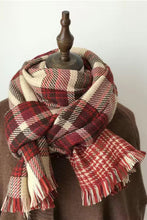 Red Clay Fringe Trim Reversible Plaid Houndstooth Pashmina Scarf