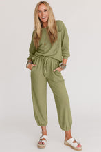 Laurel Green Waffle Knit Long Sleeve Top Drawstring Joggers Set