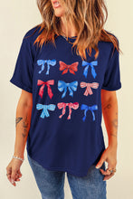 Blue Diverse Bowknot Print Independent Day Graphic Tee