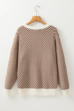 Coffee Contrast Edge Crew Neck Drop Shoulder Sweater