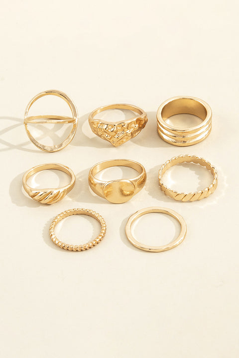 Gold 8pcs Plated Minimalism Alloy Rings Set