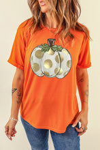 Orange Thanksgiving Pumpkin Pattern Crew Neck Short Sleeve Top