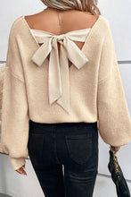 Apricot Lantern Sleeve V Neck Knot Back Sweater