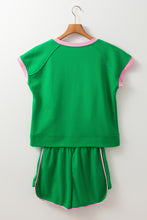 Bright Green Two Tone Contrast Textured Crewneck Tee and Shorts Set