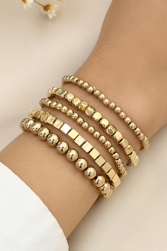 Gold Plated Cube Beaded 5 Pcs Bracelet Set