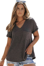 Carbon Grey Twist Short Sleeve Corded V Neck Top