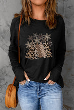 Black Christmas Tree Leopard Print Thumbhole Sleeve Top