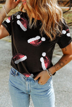 Black Sequined Christmas Hat Patched Daily T Shirt