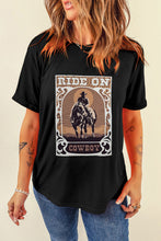 Black RIDE ON COWBOY Graphic Western Tee