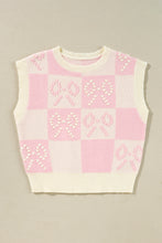 Pink Preppy Bow Detail Checkered Sweater Vest