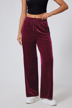 Burgundy Solid Drawstring Waist Wide Leg Pants