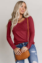 Beige Lace Crochet V Neck Long Sleeve Top