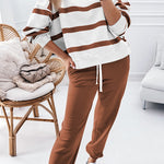 Brown Stripe Striped Drop Shoulder Pullover and Jogger Pants Set