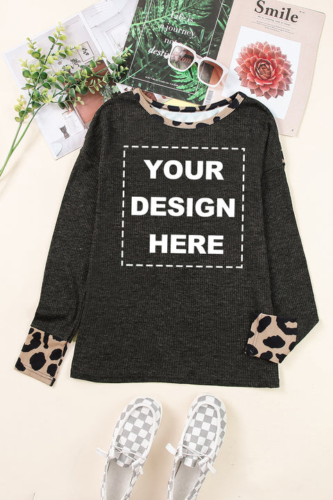 Leopard Contrast Trim Knit Top