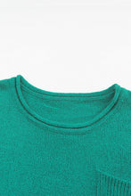 Green Solid Color Off Shoulder Rib Knit Sweater with Pocket