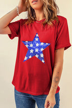 Red Sequin Star Graphic Crewneck T Shirt