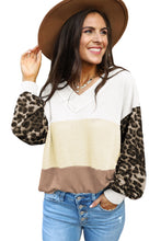 Wild Leopard Contrast Sleeve Colorblock Waffle Knit Top