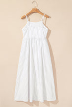 Beige Stripe Spaghetti Strap Pocketed High Waist Maxi Dress